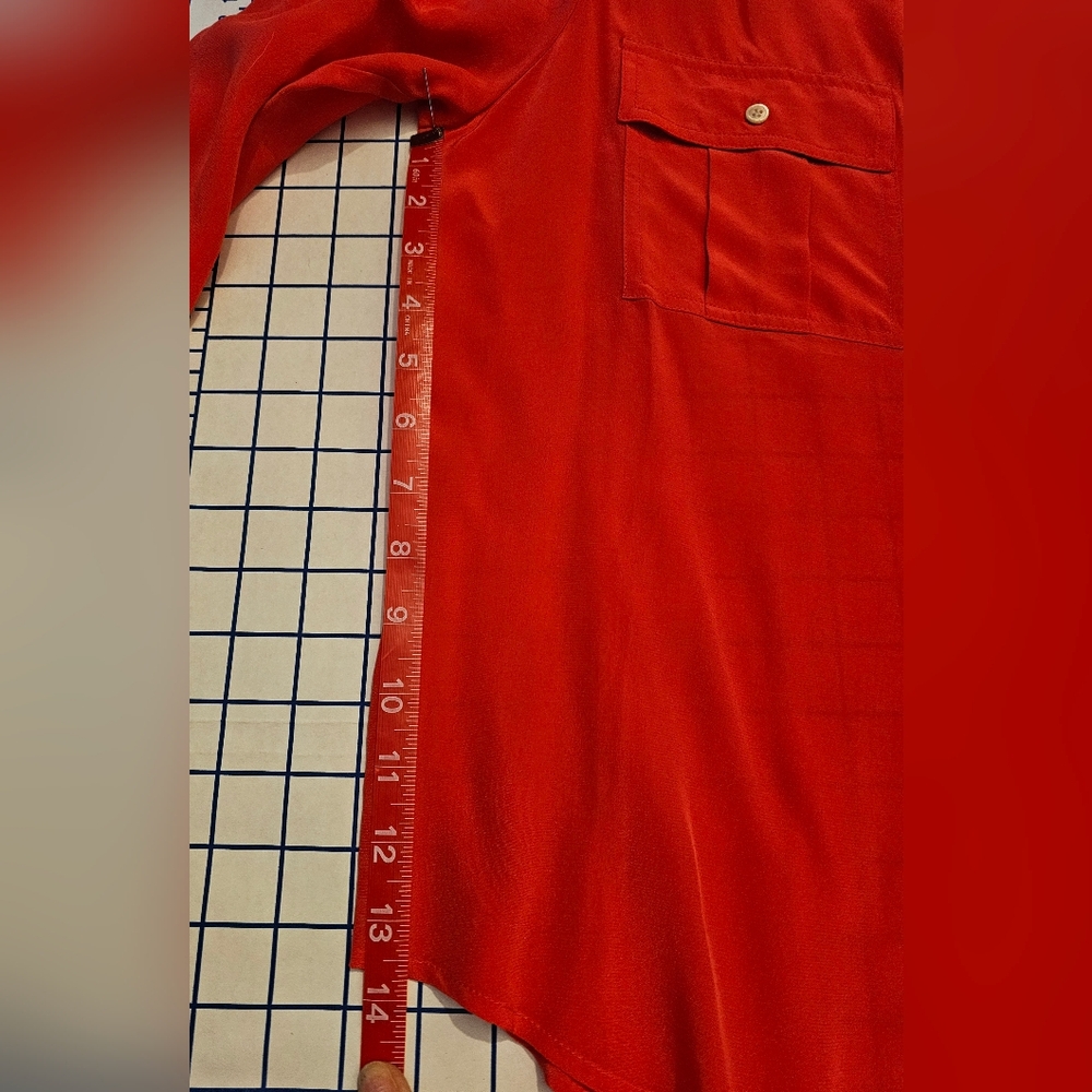 Vibrant Red Orange Button-Up J. Crew Silk Shirt - Picture 6 of 6